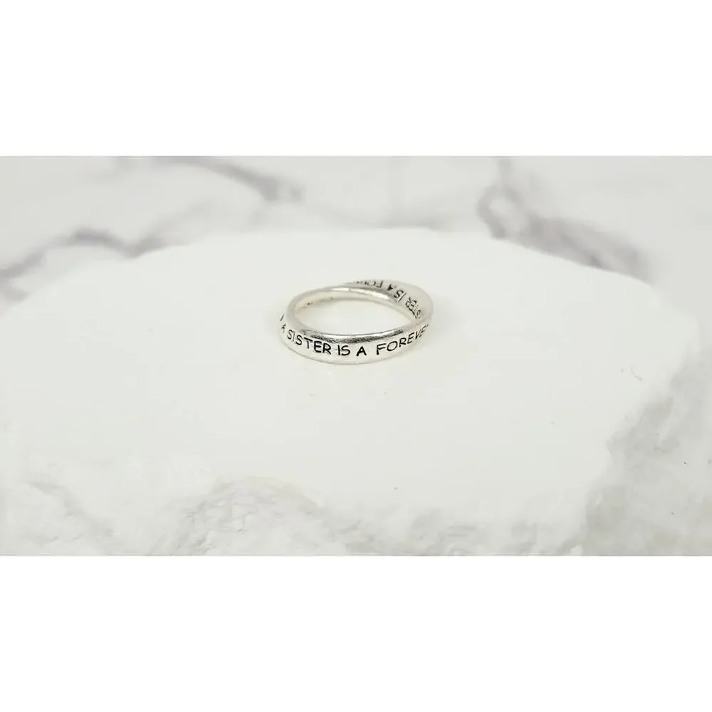 Vintage 925 Sterling Silver Möbius Infinity Sister Friend Inscribed Band Ring
